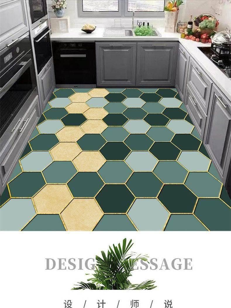 高耐久でふかふか床暖房対応 おしゃれな幾何学柄キッチンマット