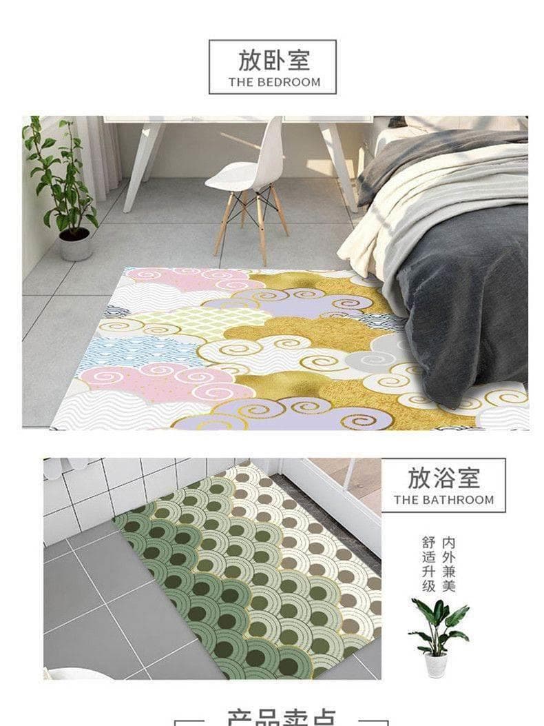 高耐久でふかふか床暖房対応 おしゃれな幾何学柄キッチンマット