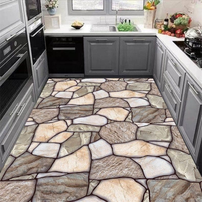 高耐久でふかふか床暖房対応 おしゃれな幾何学柄キッチンマット