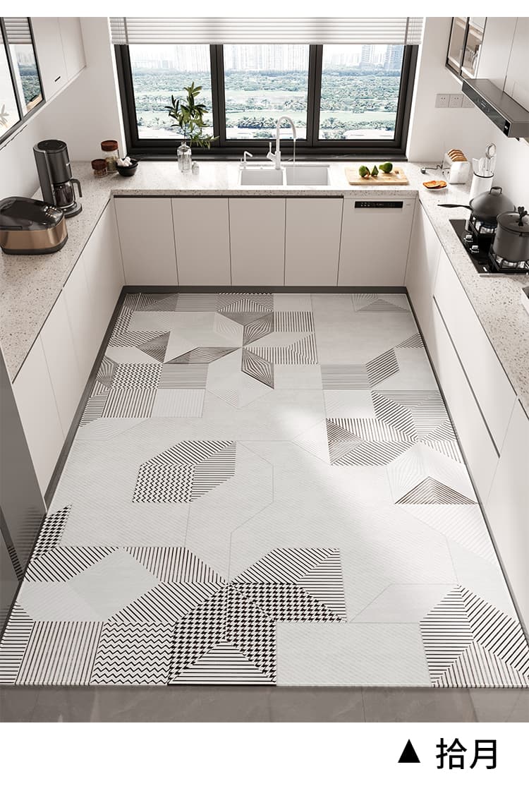 厚手でふかふか 北欧幾何学模様が映える滑り止め付きキッチンマット