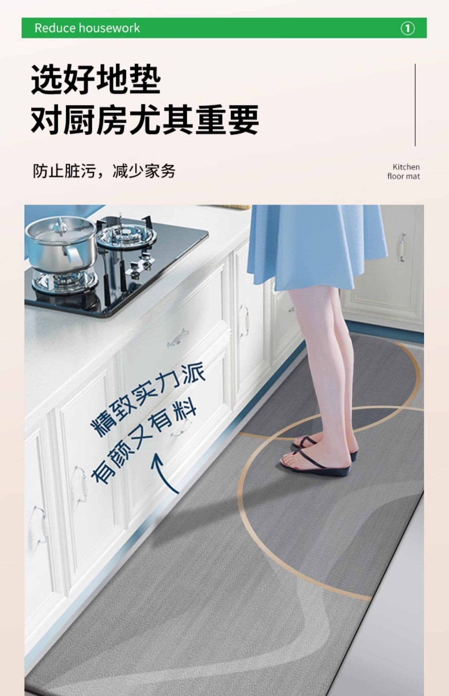 北欧モダンな幾何学柄でおしゃれ 川のように広がる大判キッチンマット
