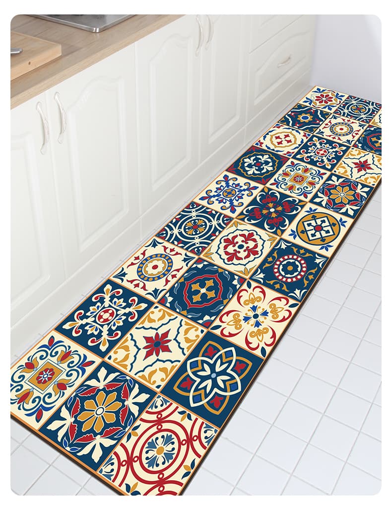 北欧風格子柄で華やかに演出できる滑り止め付きキッチンマット