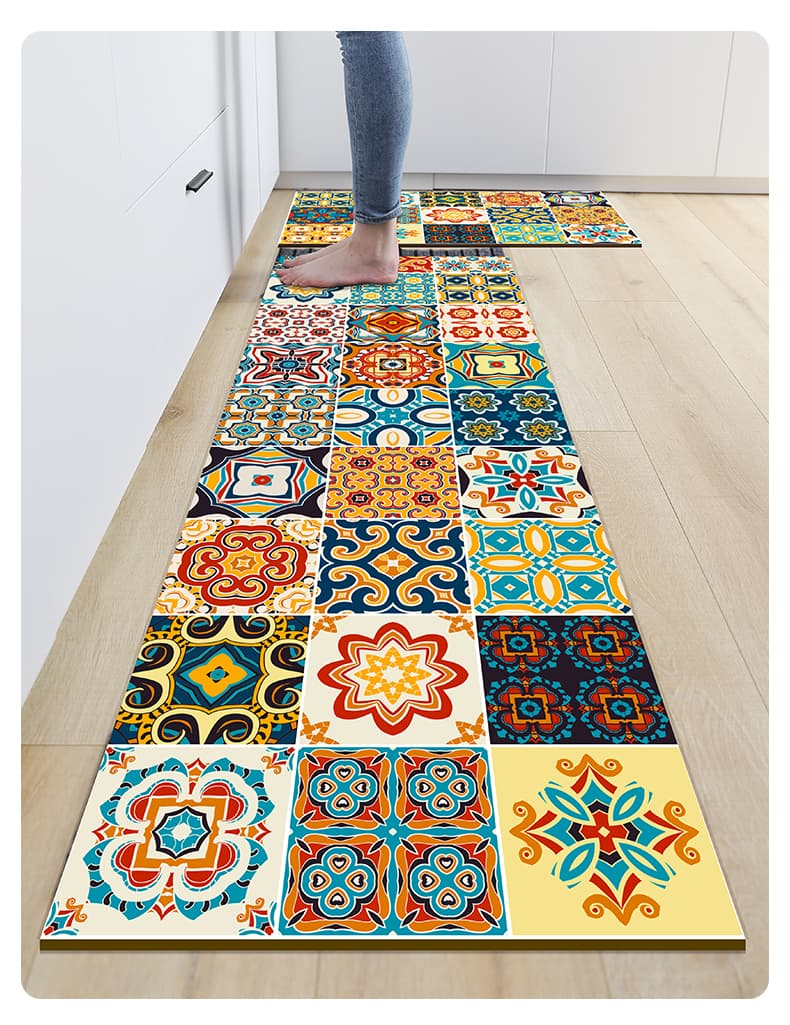 北欧風格子柄で華やかに演出できる滑り止め付きキッチンマット