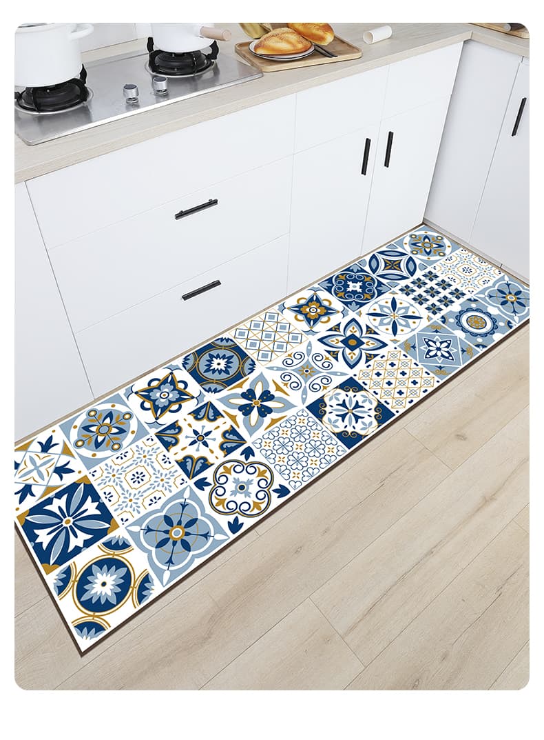 北欧風格子柄で華やかに演出できる滑り止め付きキッチンマット