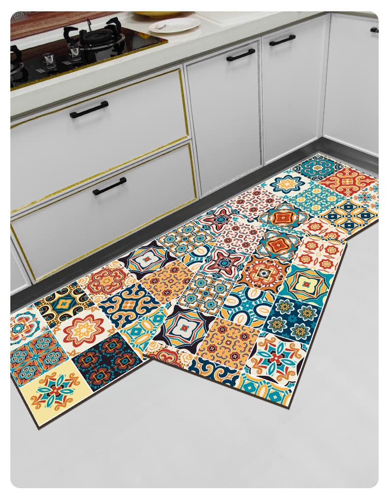 北欧風格子柄で華やかに演出できる滑り止め付きキッチンマット