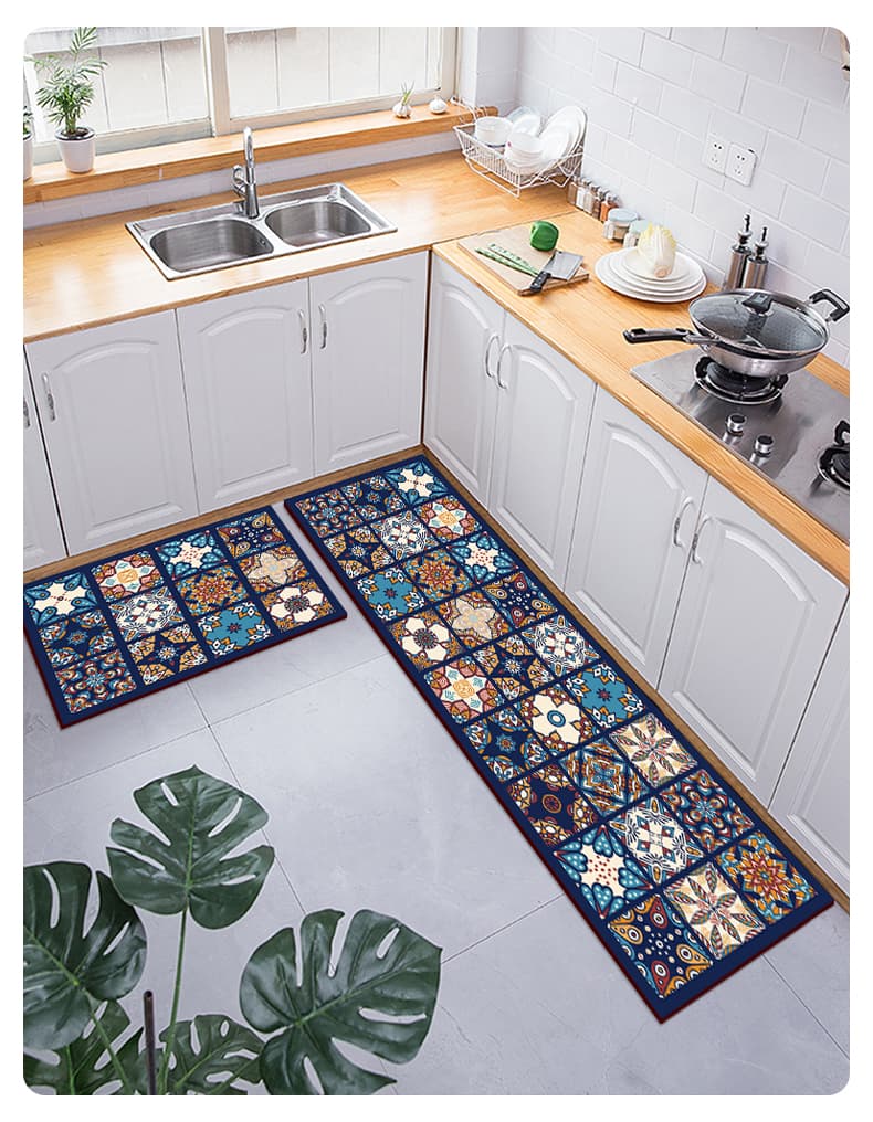 北欧風格子柄で華やかに演出できる滑り止め付きキッチンマット