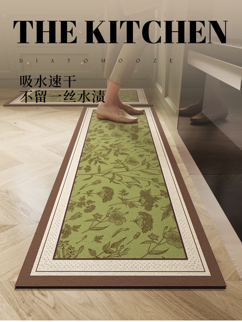 植物柄がおしゃれで選べる多サイズの高級感キッチンマット