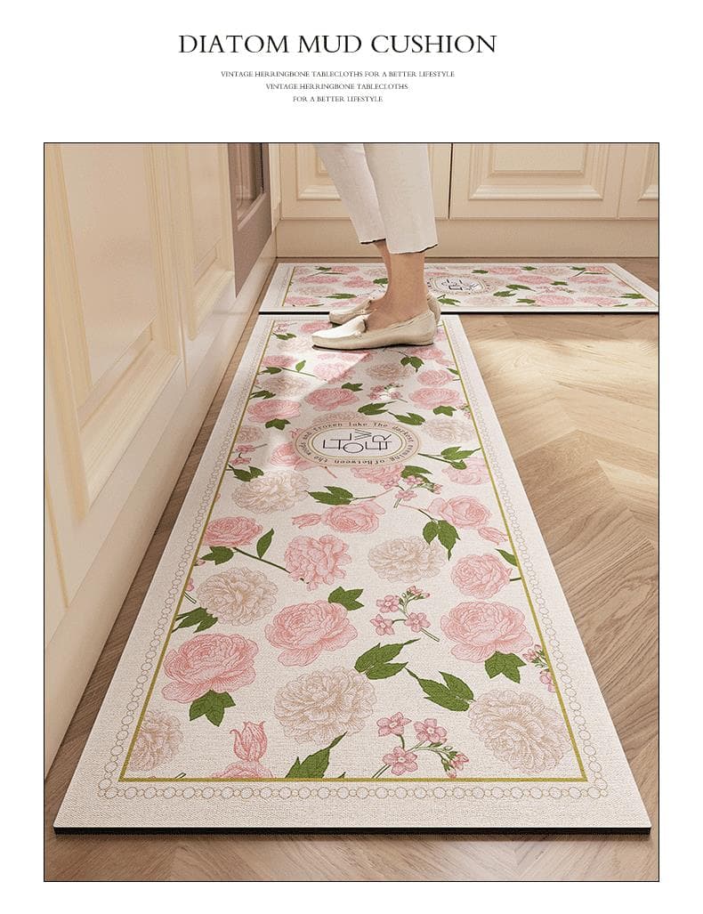 北欧風の美しい花柄で彩るおしゃれな滑り止めキッチンマット