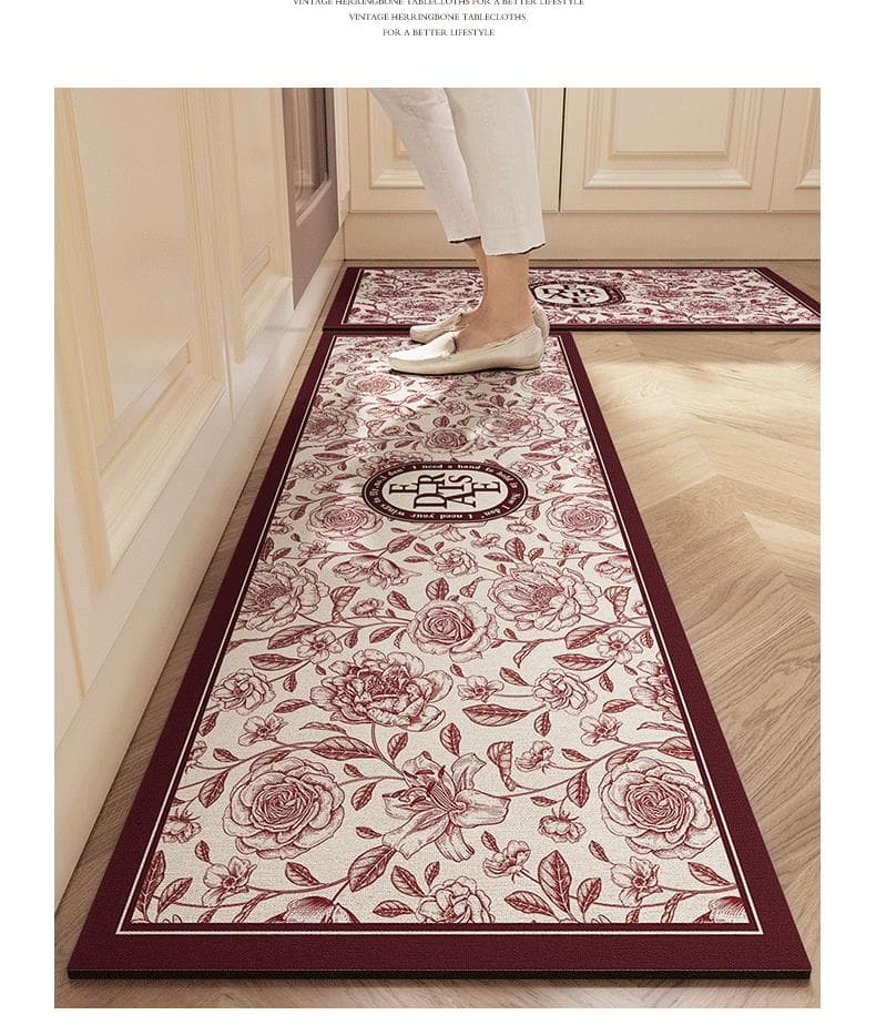 北欧風の美しい花柄で彩るおしゃれな滑り止めキッチンマット