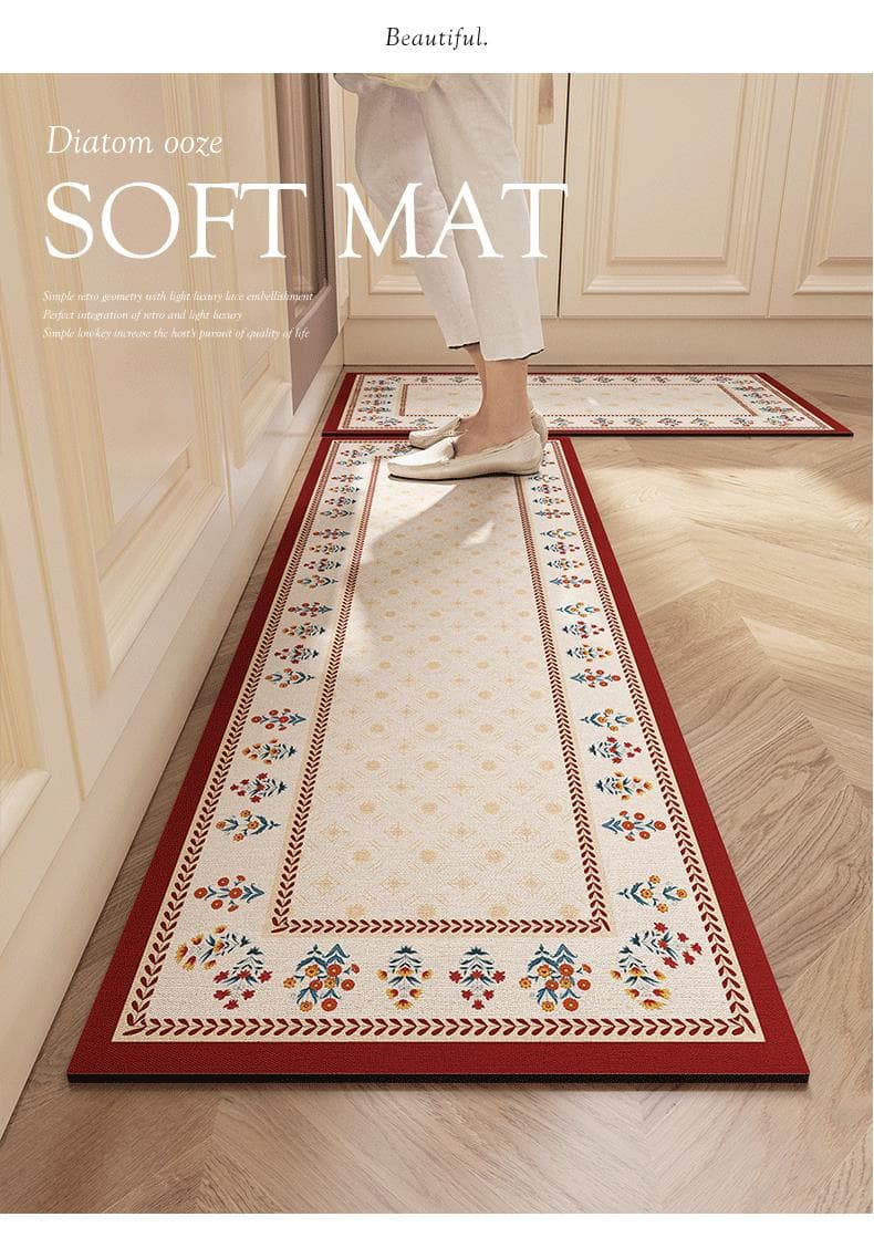 北欧風の美しい花柄で彩るおしゃれな滑り止めキッチンマット