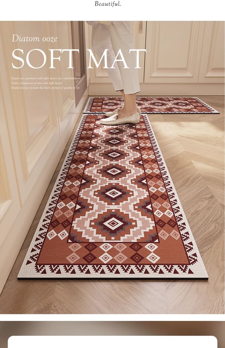 北欧風の美しい花柄で彩るおしゃれな滑り止めキッチンマット