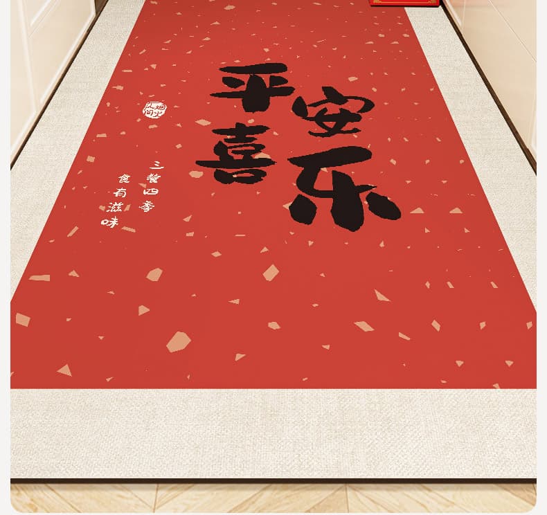 拭けて洗える防油＆防滑仕様の鮮やか赤い北欧風キッチンマット