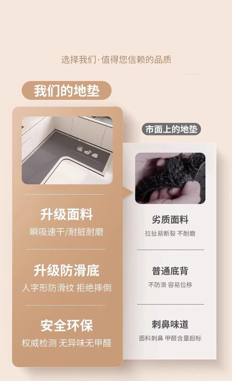 北欧風の幾何学模様がおしゃれで厚手設計の滑り止めキッチンマット