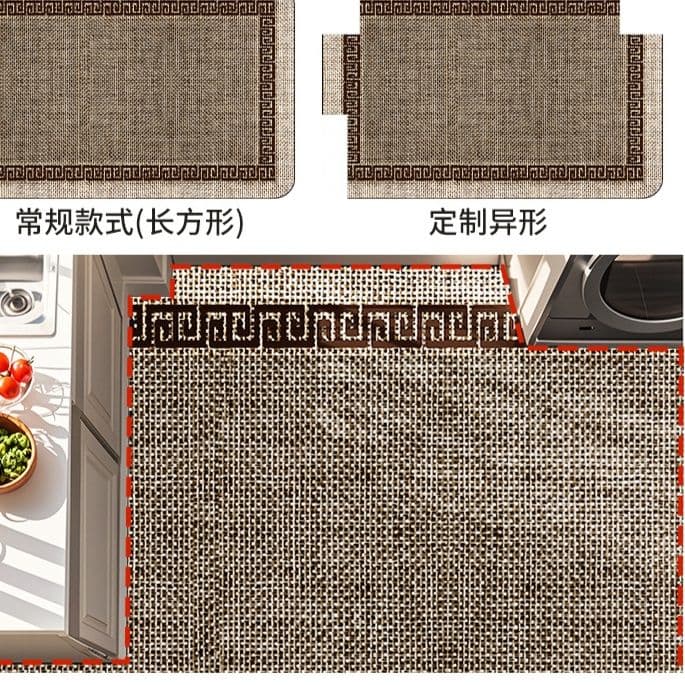 防水防油加工で汚れに強い！270cmロングのギリシャ柄キッチンマット
