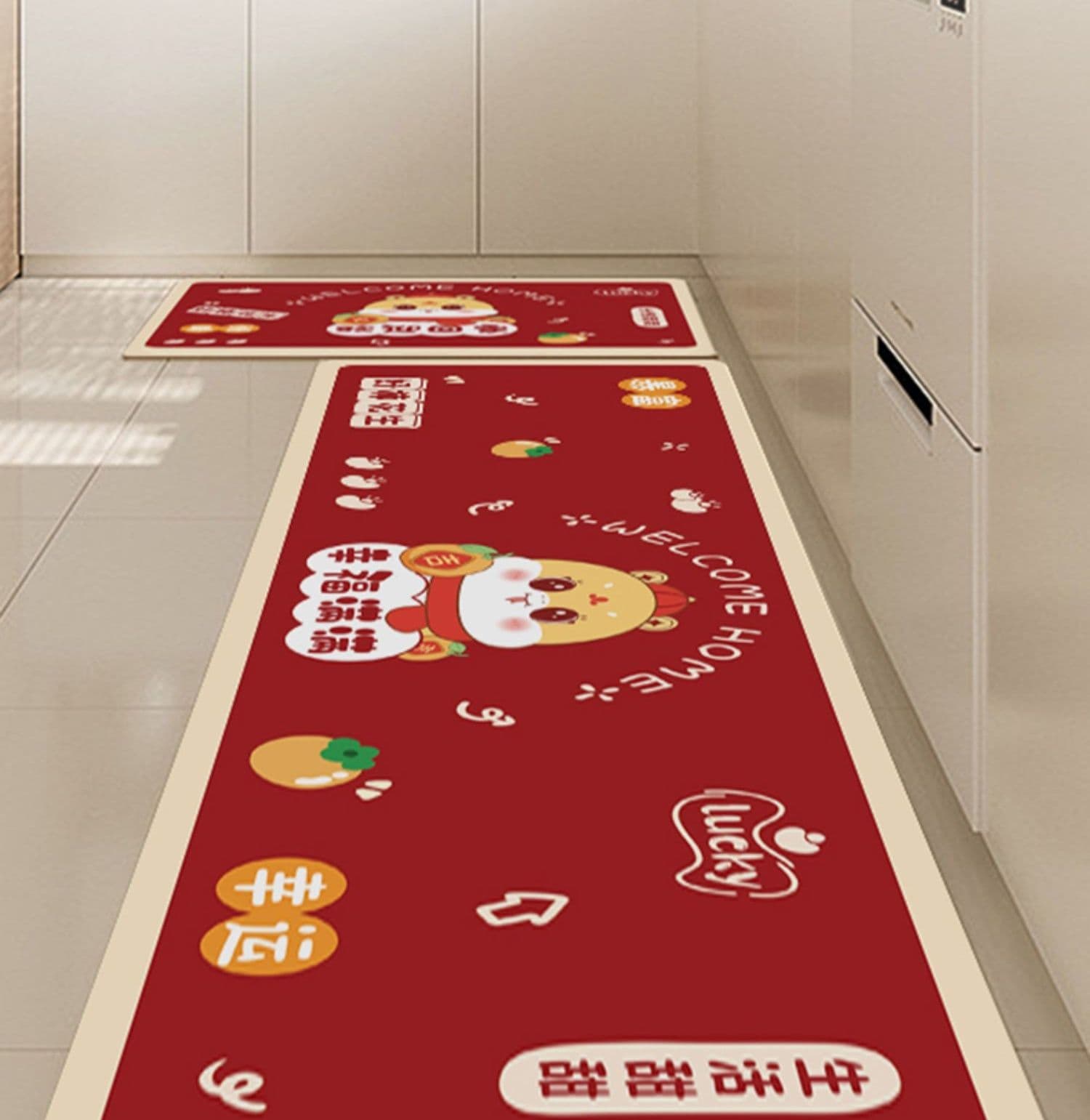 滑り止め付きで安全！吸水速乾の透明デザインキッチンマット多サイズ展開