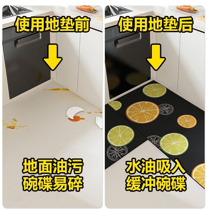 防滑で安全！吸水吸油機能付きの洗える天然ゴム製キッチンマット
