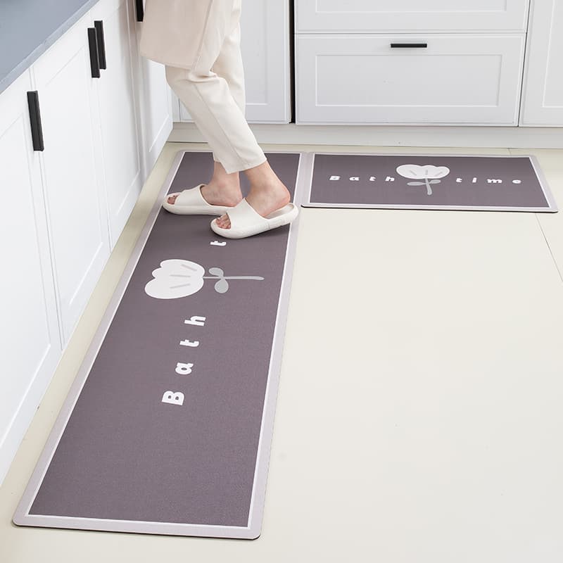 洗える滑り止め付きで長時間快適！花柄シンプルキッチンマット270cm