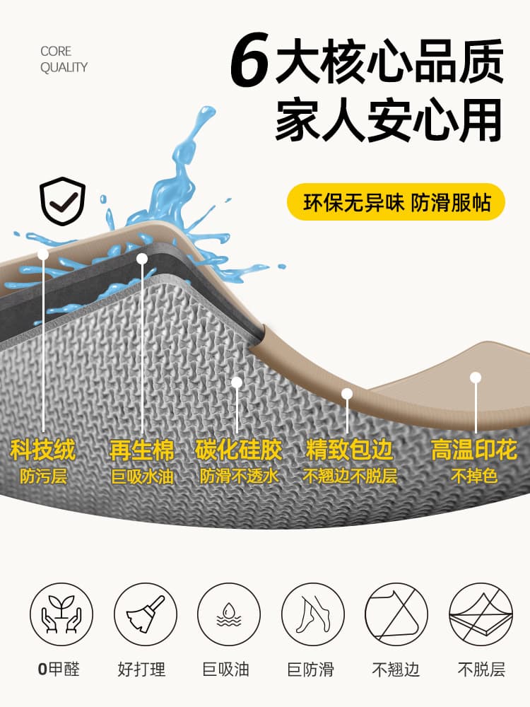 滑り止め付きでずれない！洗える吸水キッチンマット180cm