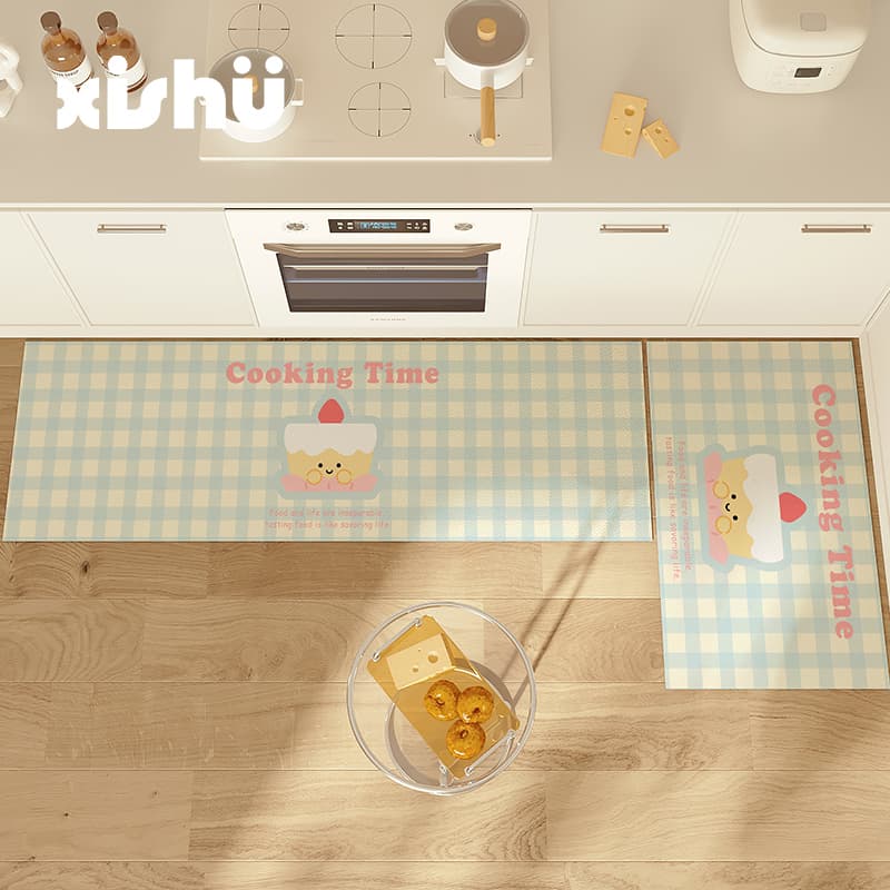 色鮮やかなカートゥーン柄で楽しい♪滑り止め付キッチンマット