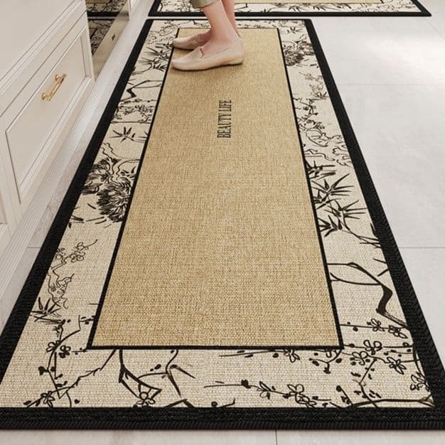 拭ける防水加工!和風花柄がおしゃれな270cmキッチンマット