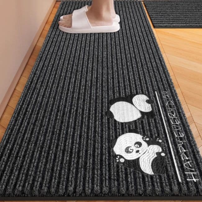 パンダ刺繍がかわいい吸水速乾キッチンマット 滑り止め付きで270cm