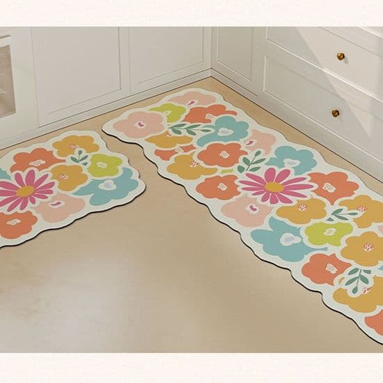 珪藻土素材で汚れに強い!花柄がかわいい洗えるキッチンマット