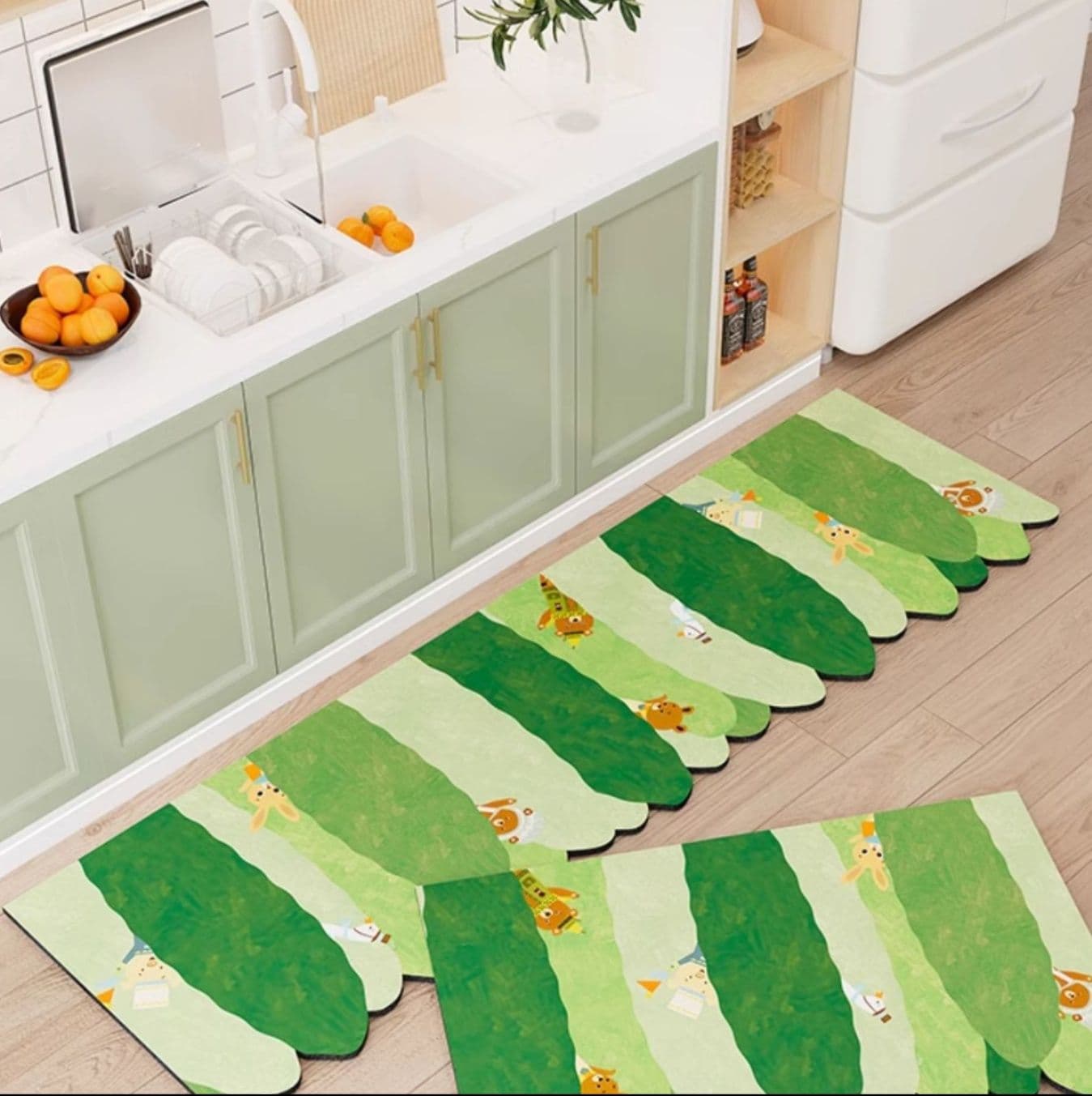 拭けて洗える!森林風デザインの防滑キッチンマット45×180cm対応