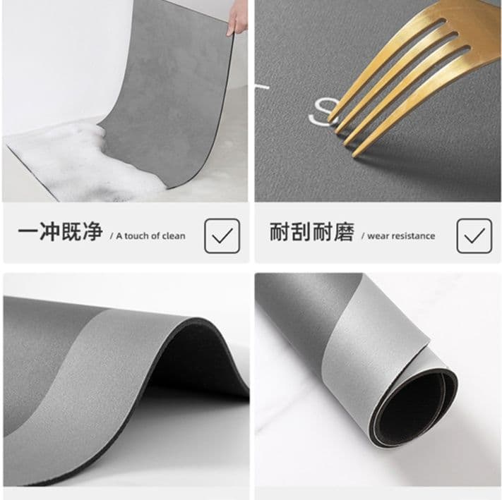 防滑・撥水加工で汚れに強い!洗える新古典スタイルのキッチンマット