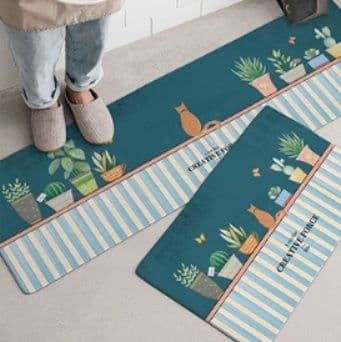吸水防滑で滑らない!洗える北欧風几何学模様のキッチンマット45×75cm