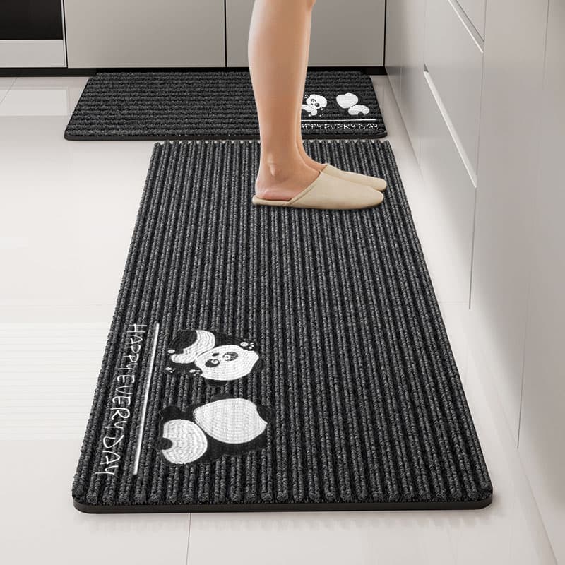 パンダ刺繍がかわいい吸水速乾キッチンマット 滑り止め付きで270cm